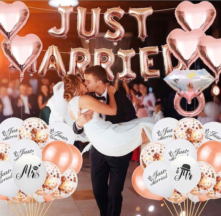 Dekoracje Ślubne Napis Just Married Zestaw Balony