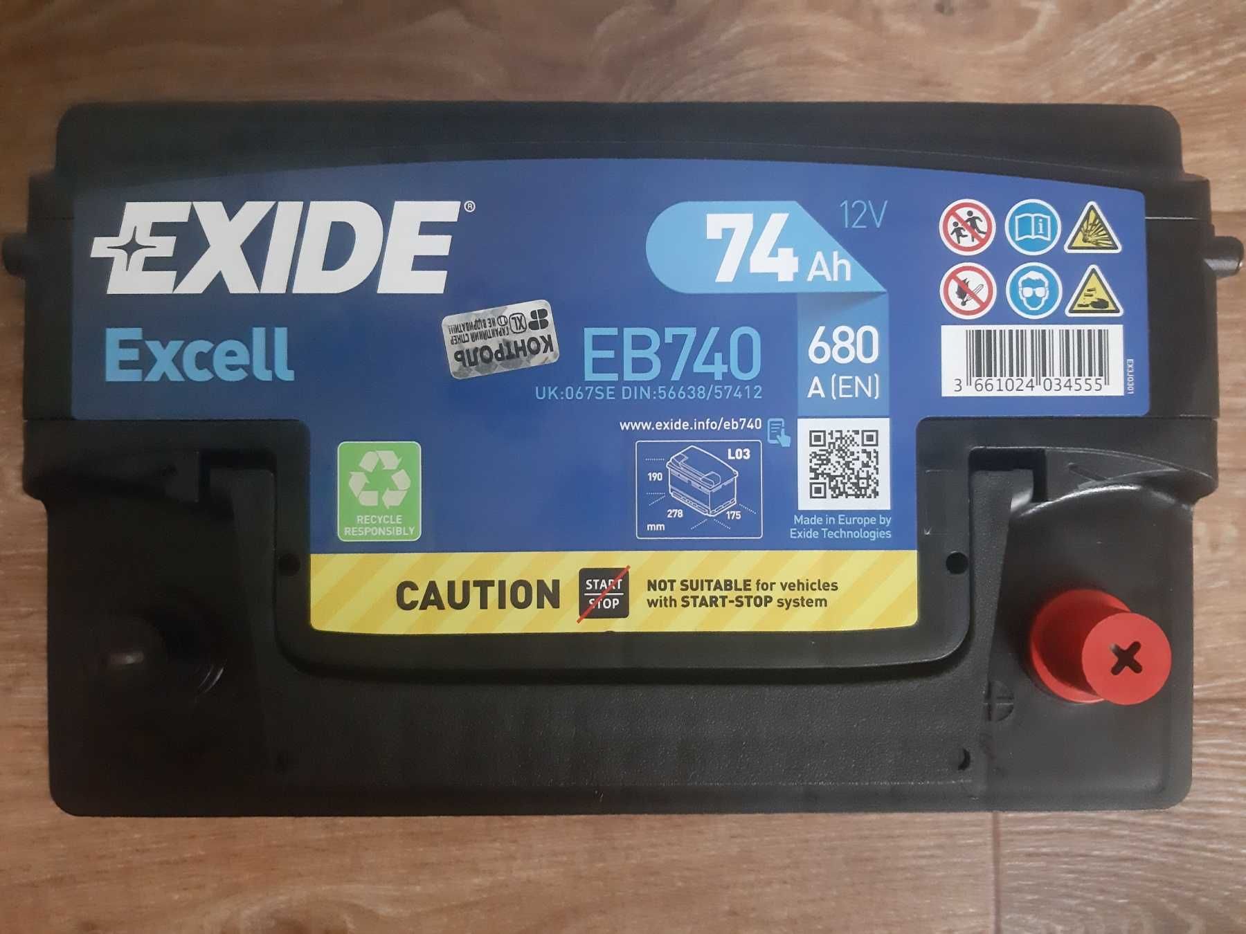 Акумулятор EXIDE EB740 74Ah 680 A Новий 2024 р.в.