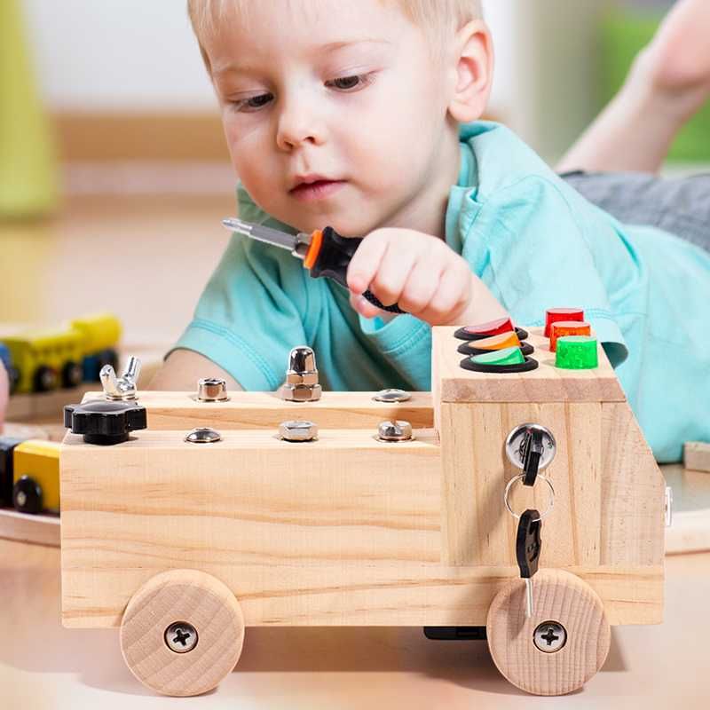Drewniany Samochód - Edukacyjna Zabawka Sensoryczna Dla Dzieci 3+