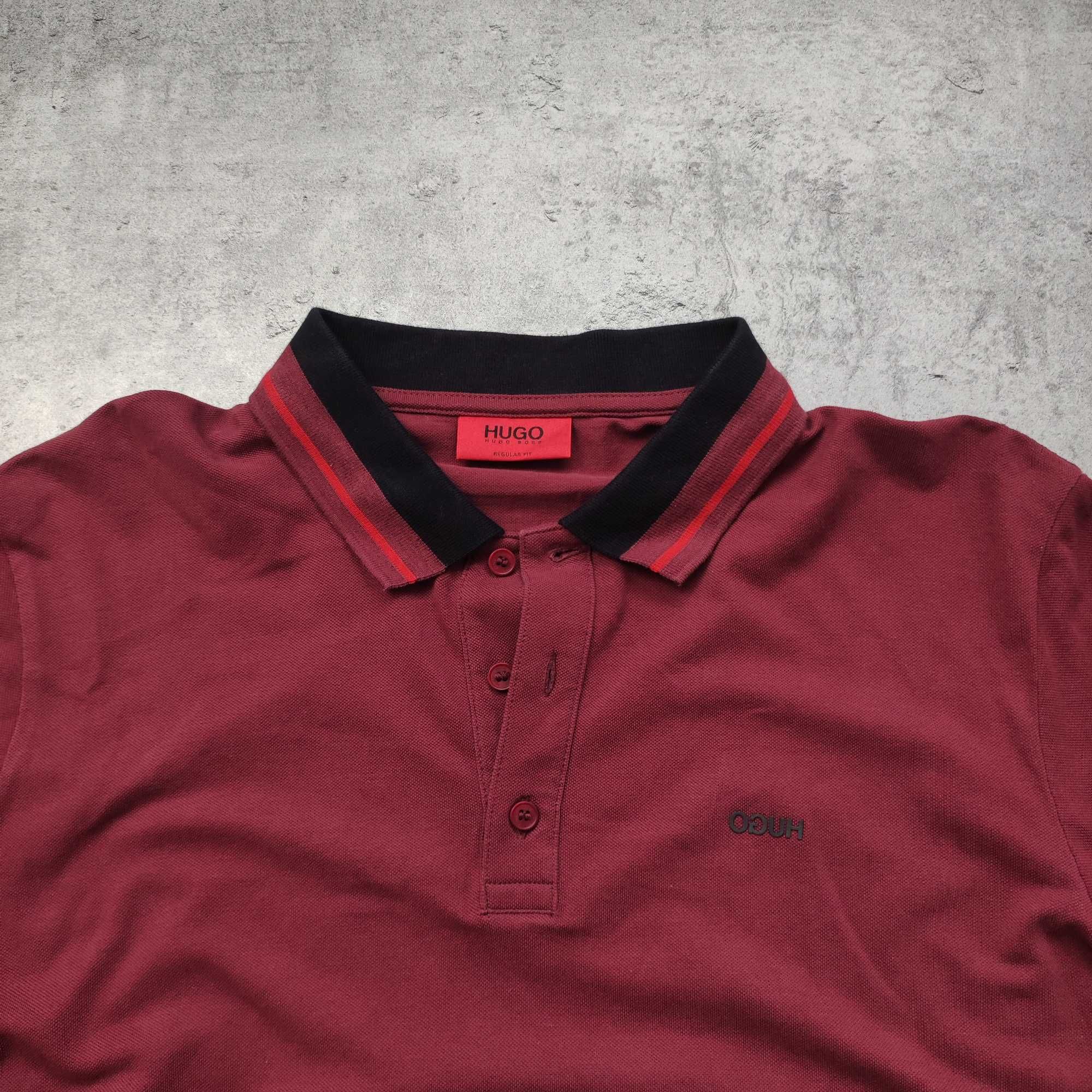 MĘSKA Elegancka Bawełna Koszulka Polo PREMIUM Bordowa Hugo Boss Logo