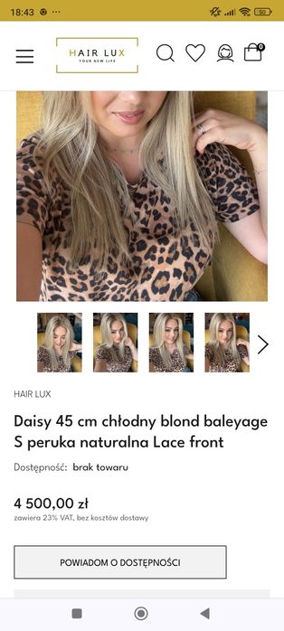 Peruka naturalna hair lux dł. 45 cm