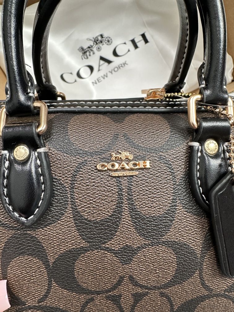 Сумка женская Coach Rowan Brown Satchel In Signature Canvas 17×12см