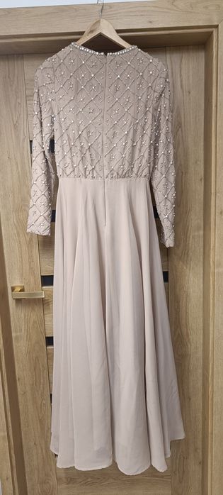 Sukienka suknia wieczorowa 36 S tiulowa zdobiona Asos długa maxi rękaw