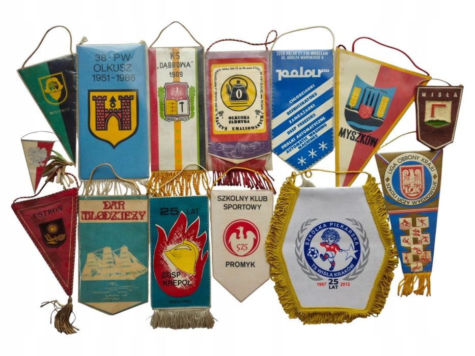 14x Proporczyki Sportowe Okolicznościowe PRL Myszków Wisła Kraków