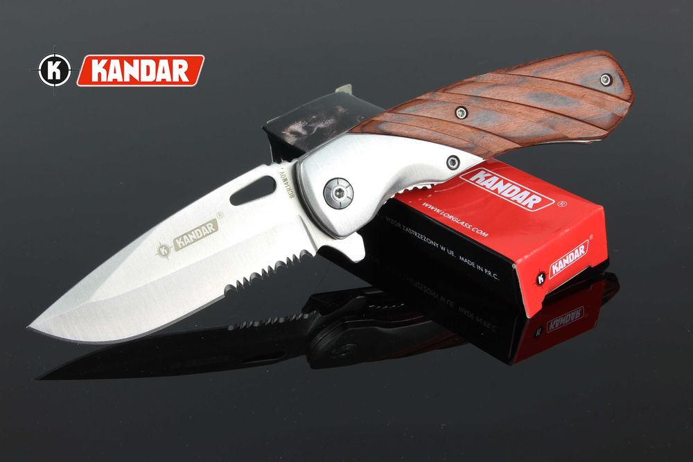 Nóż scyzoryk skladany myśliwski Kandar Drewno ZĘBY Liner-Lock KN24