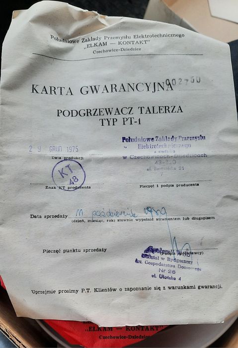 Elektryczny podgrzewacz talerza typ PT-1