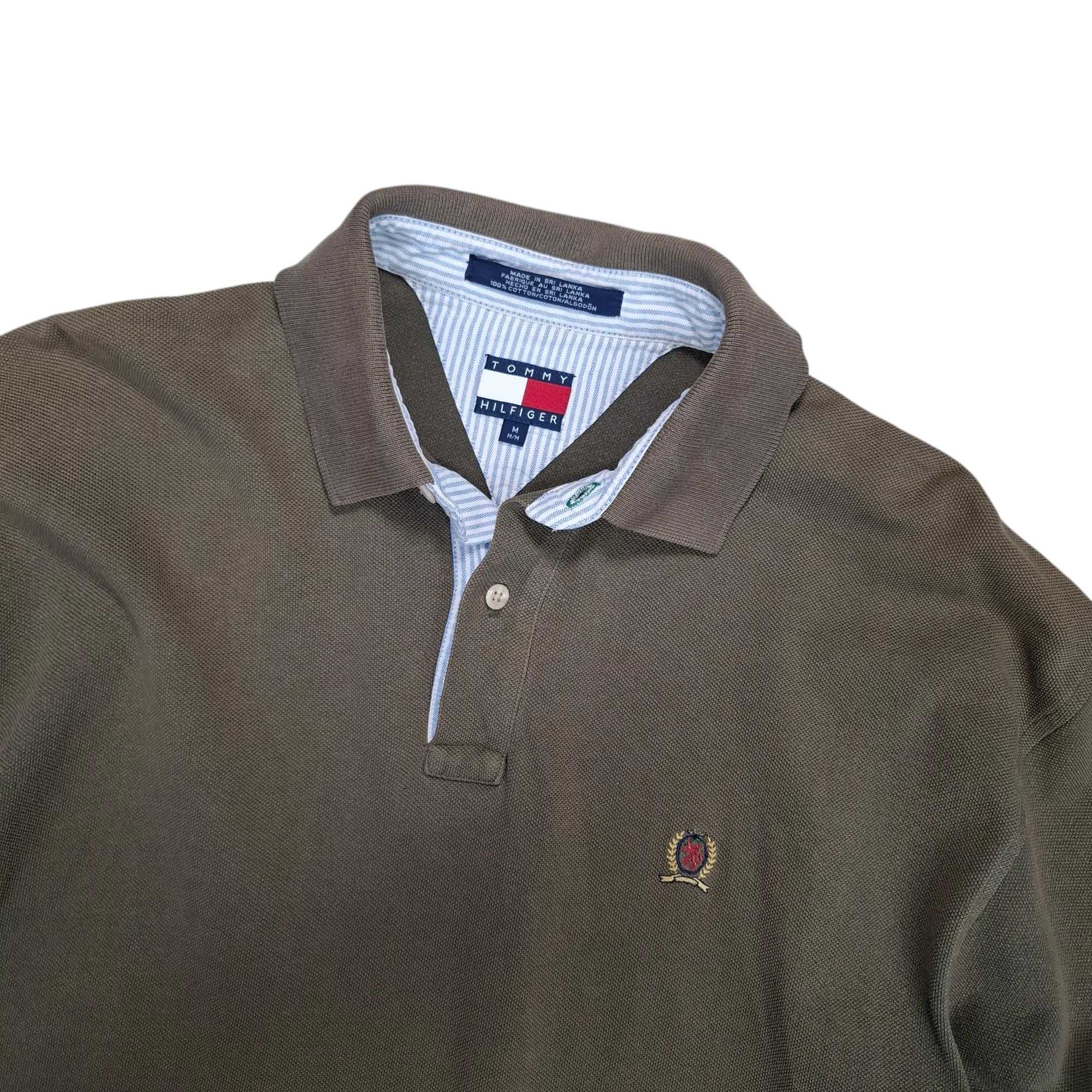 Tommy Hilfiger koszulka polo męska M / L Vintage bawełna TH brązowa
