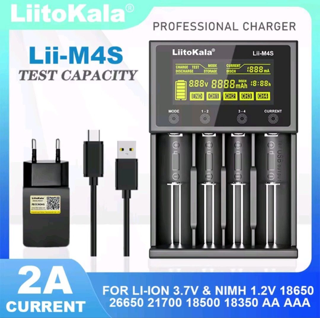 Carregador carga e descarga baterias 18650  AA AAA C Liitokala