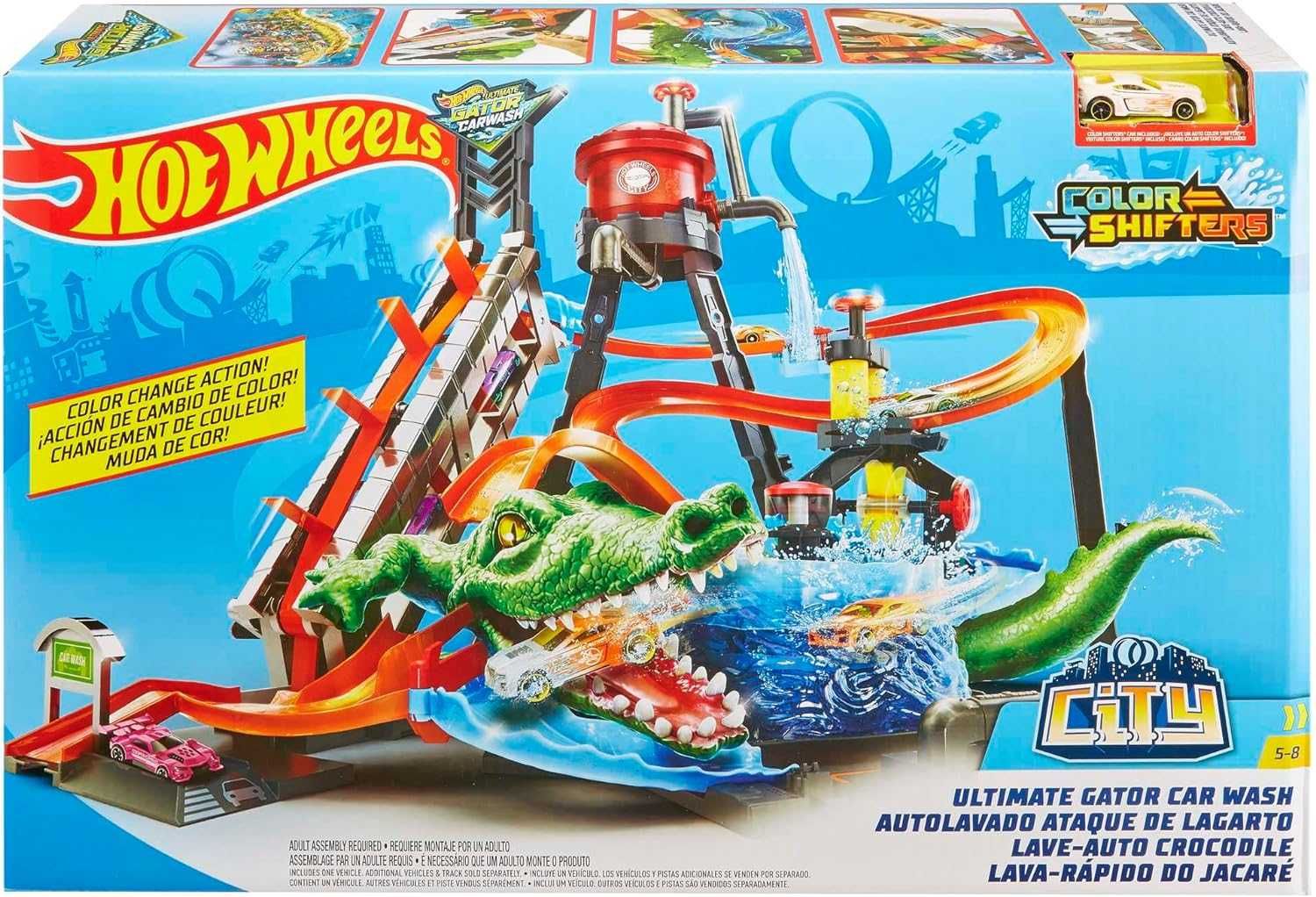 NOWY Hot Wheels City Myjnia samochodowa Atak krokodyla FTB67