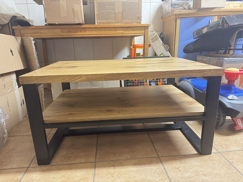 Stolik kawowy indystrialny loftowy debowe blaty metalowa konstrukcja