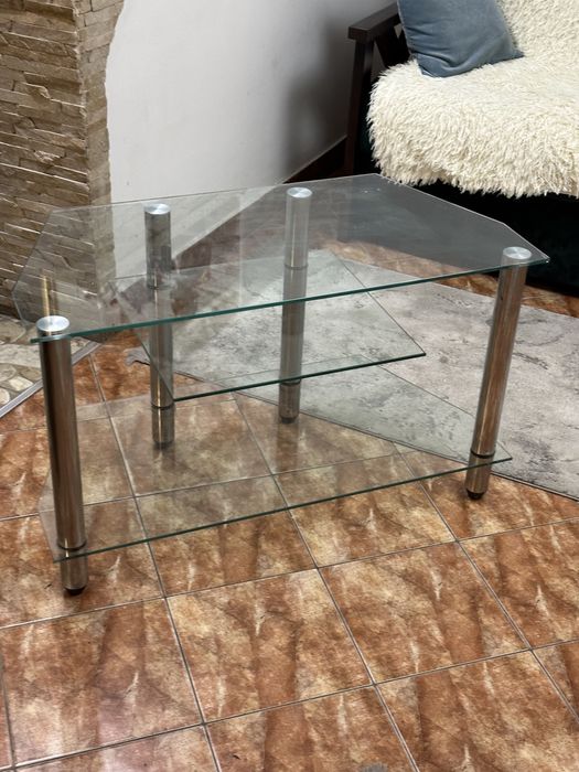 Тумба полка для ТВ скляна металева скло полиця для телевізора самовиві