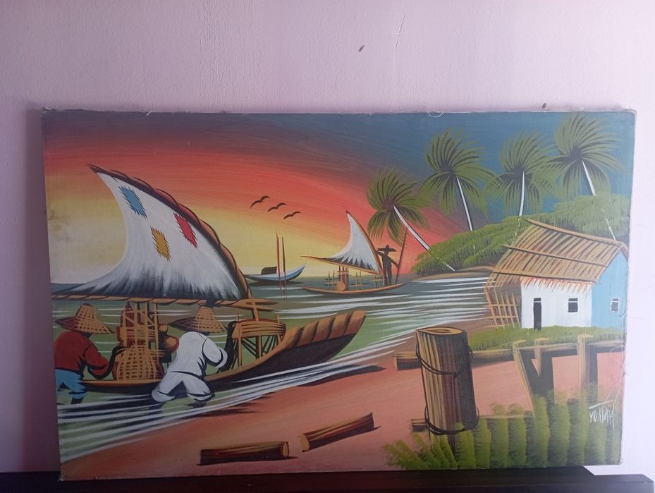 Pintura a óleo pintada a mão angolana