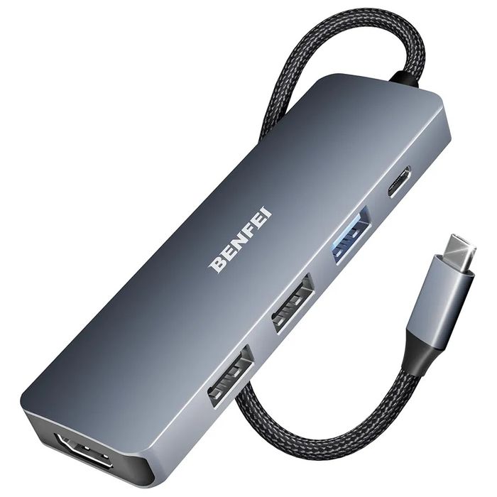 USB-хаб BENFEI 5-в-1 з HDMI 4K (сертифікований), живлення 100 Вт
