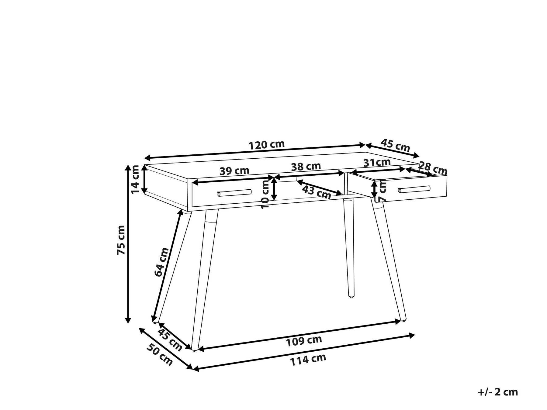 Toucador/Secretária FRISCO Branco Castanho 120x45 cm com arrumação