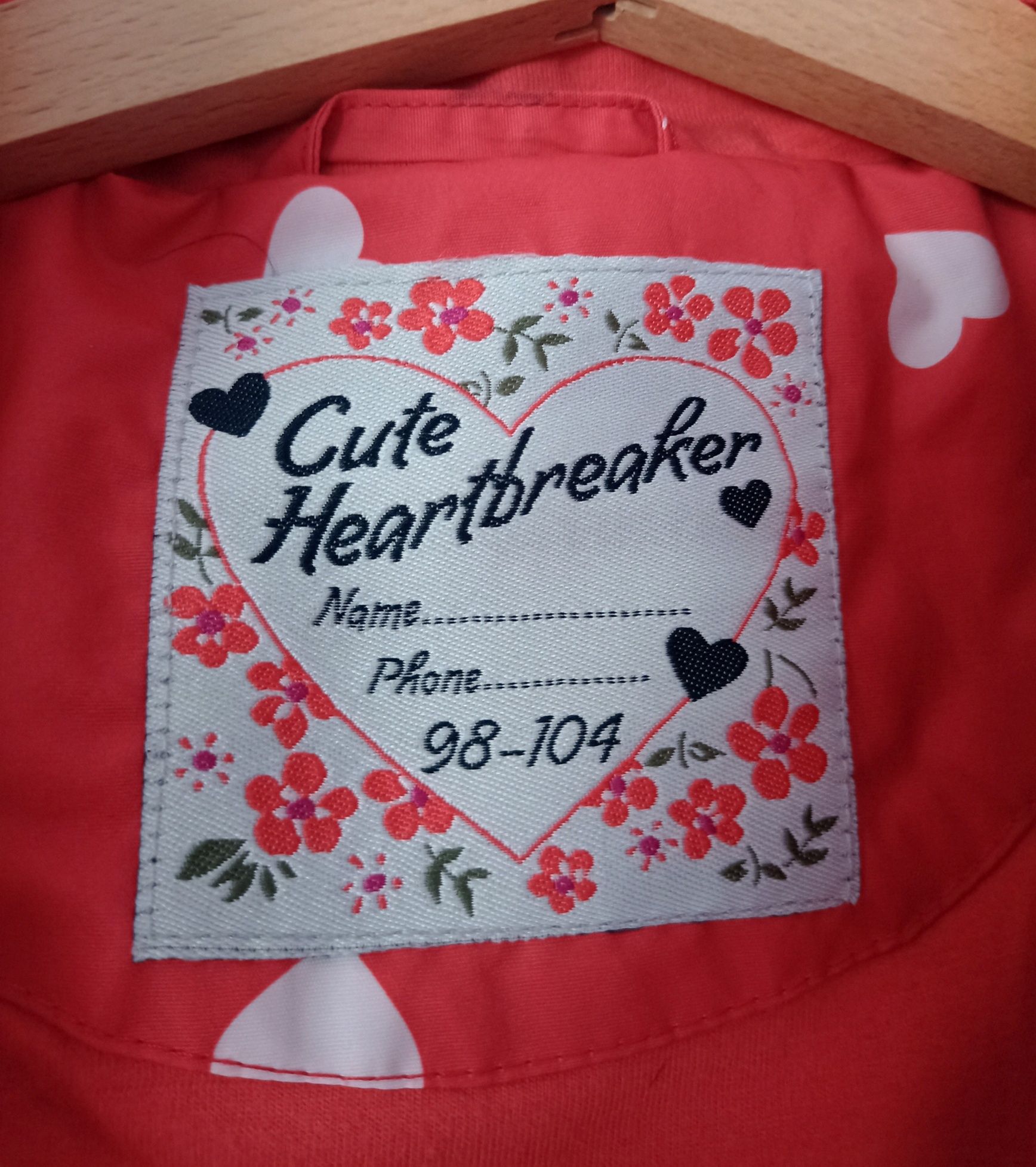 Tchibo Cute Heartbreaker kurtka wiosenna czerwona 98 104 wodoodporna
