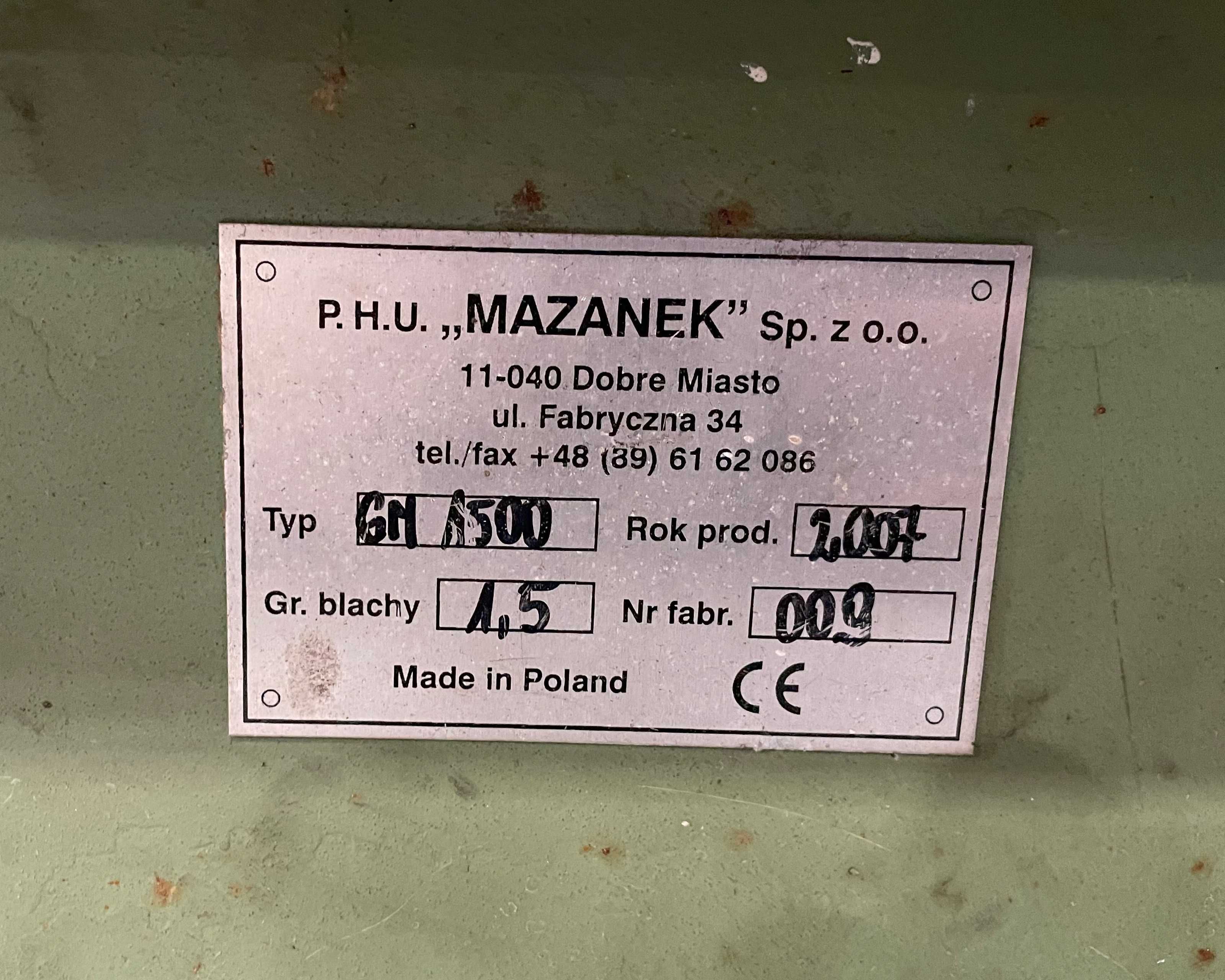 Gilotyna do blachy 1,5mm Mazanek GM1500