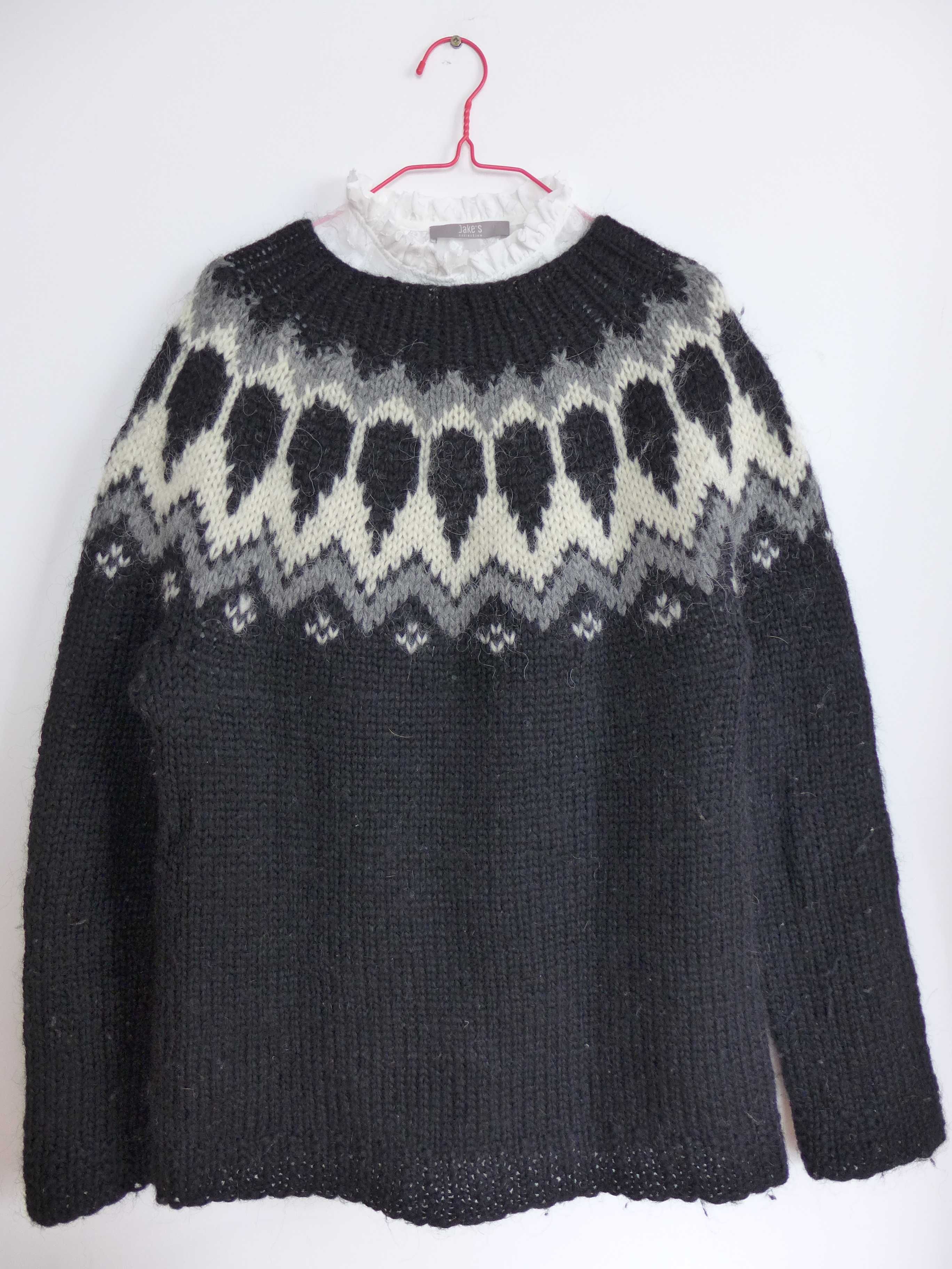 Handmade Wełniany Sweter LOPAPEYSA islandzki norweski 36 S Wełna LOPI