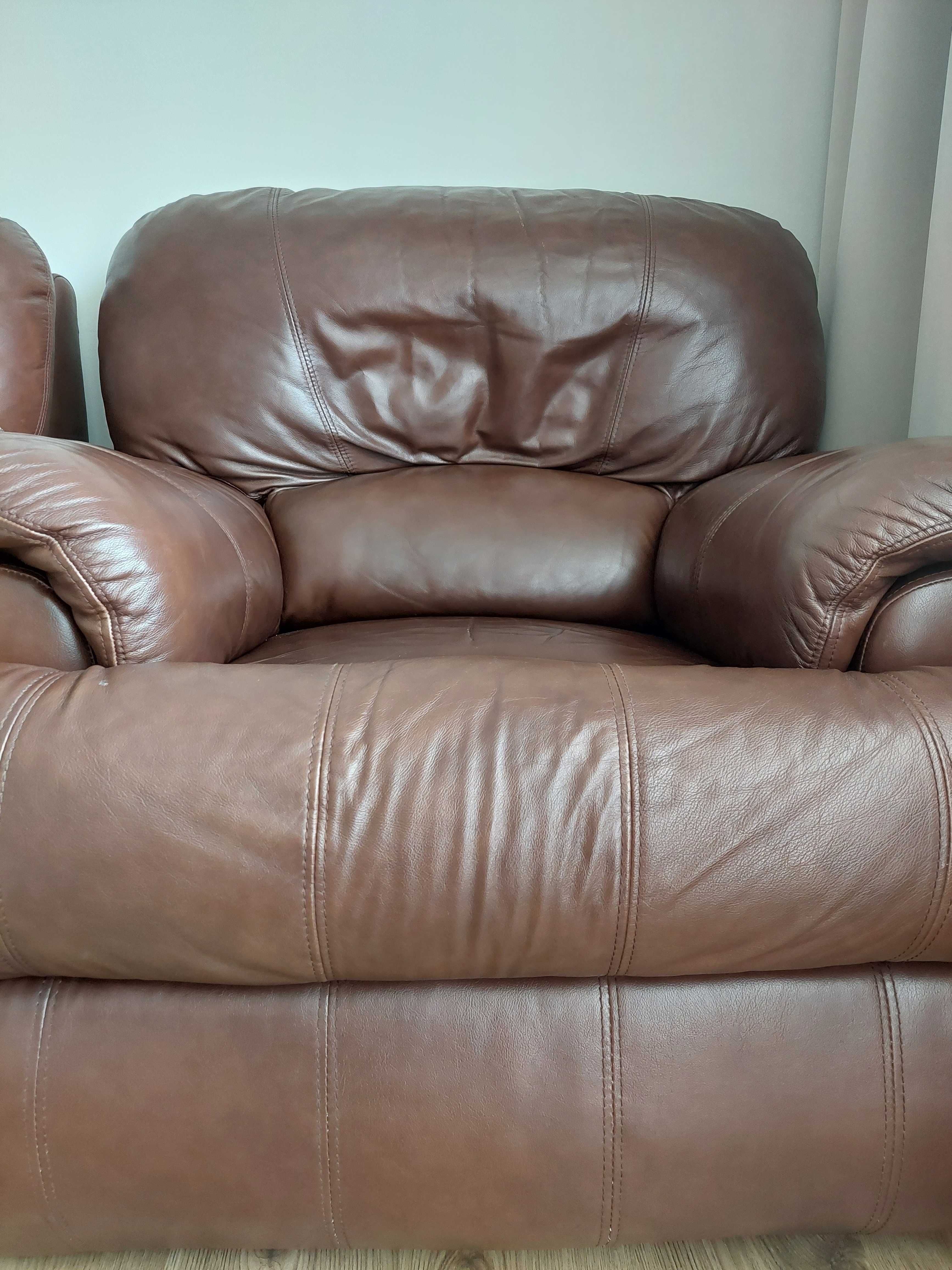 fotel skórzany rozkładany funkcja relax brązowy