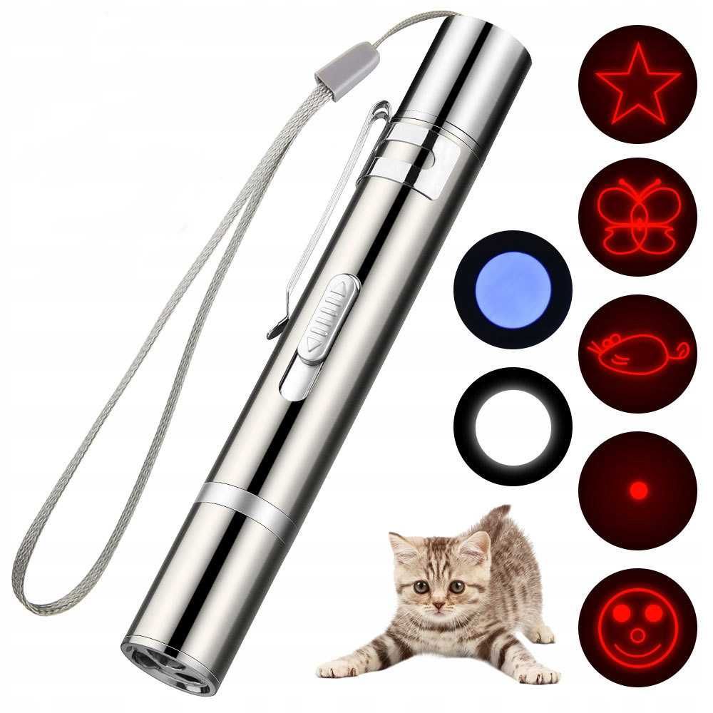 Laser Latarka LED USB Klips Dla Kota Kot Wzorki UV