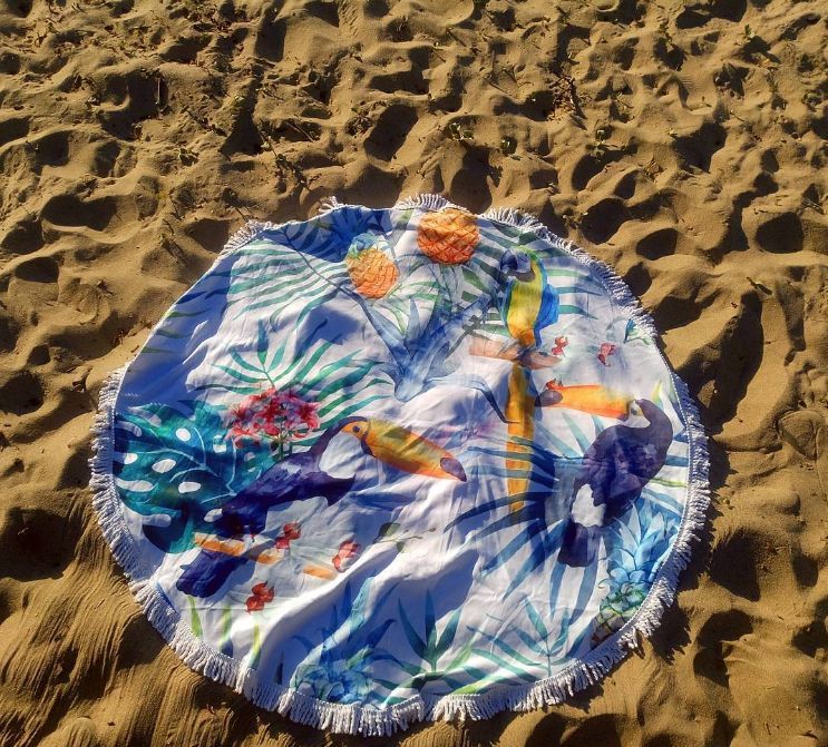 Toalha redonda praia microfibra tropical (NOVA)