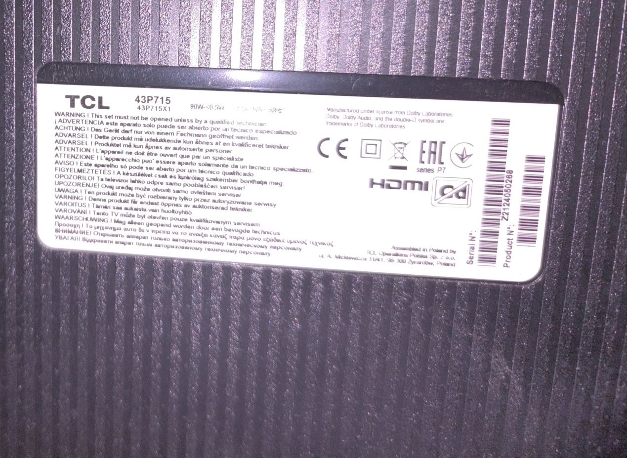 TCL 43P715 4K LED  Android TV doskonały jakość