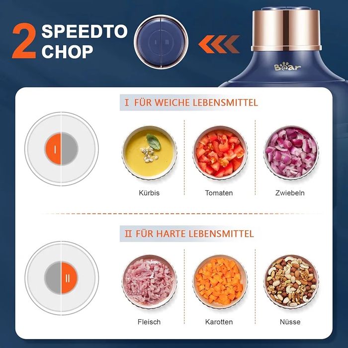 Elektryczny blender rozdrabniacz Bear 0,6 l + 2 l, 2 poziomy prędkości