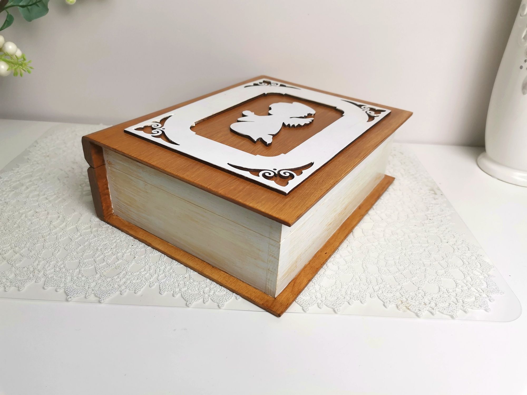 Pamiątka Pierwszej Komunii Św. Biblia pudełko drewno księga handmade