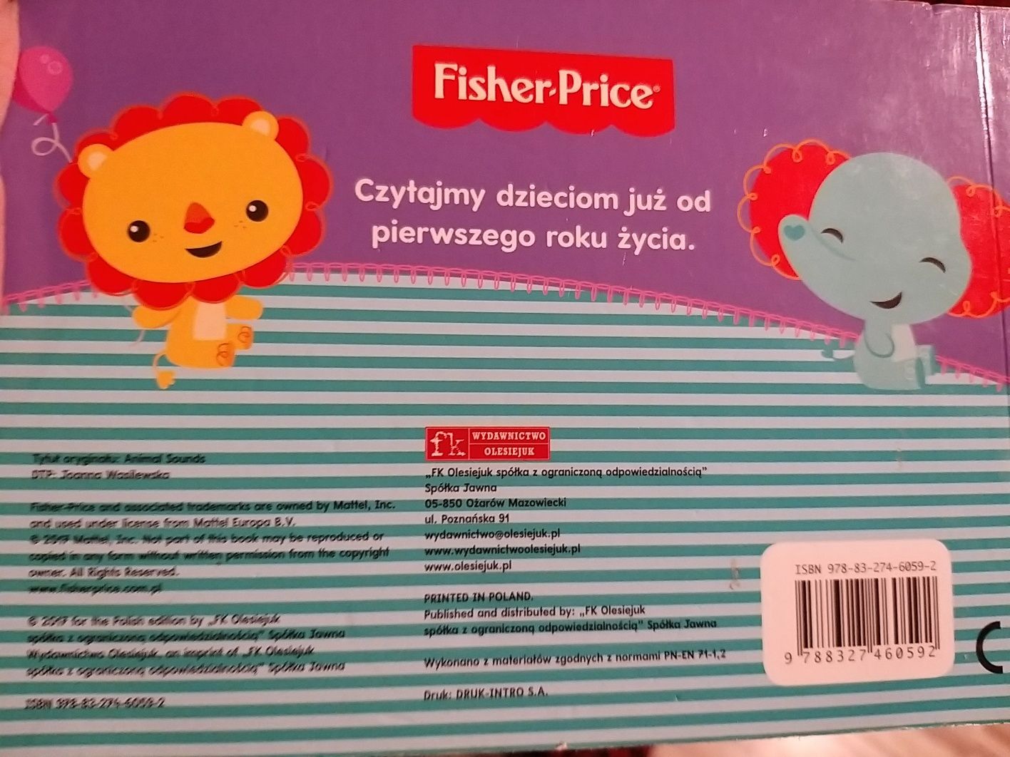 Fisher Price Dźwięki onomato pomarańczowa książeczka autobajki 1-3lata