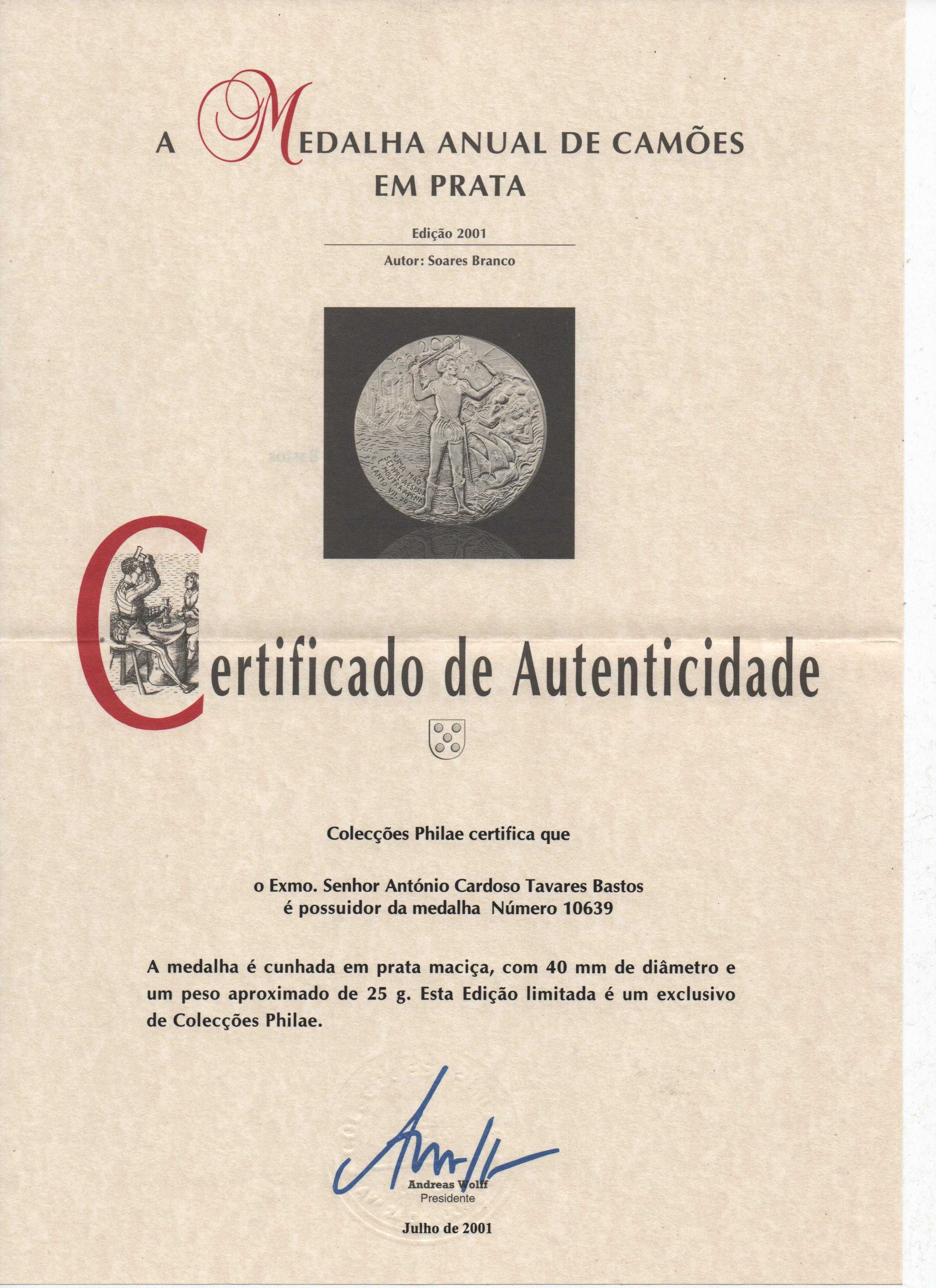 Medalha Camões em prata ano 2001 da Philae