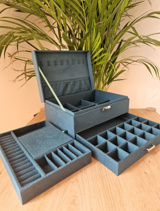 Szmaragdowy luksusowy kuferek na biżuterię z kluczykiem nowy duży XXL