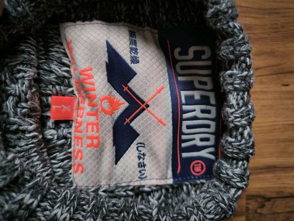 Superdry sweter męski XL szary melanż Akryl ciepły zimowy