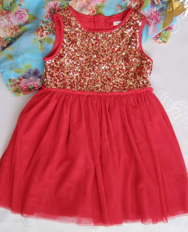 sukienka princeska święta 4lata 104cm bal cekiny czerwona