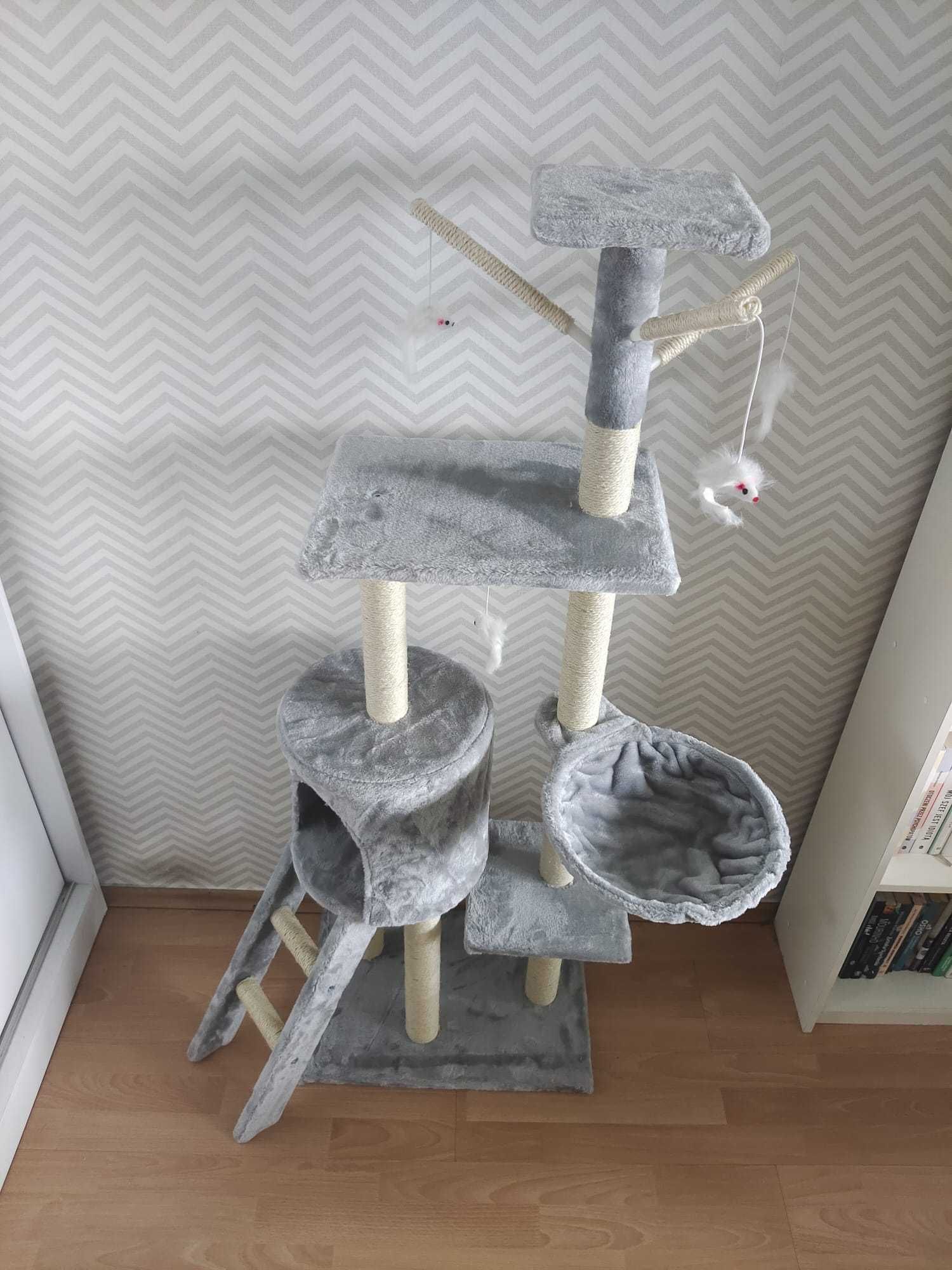 NOWY drapak dla kota z domkiem, drabinką, legowiskiem, myszkami; 140cm