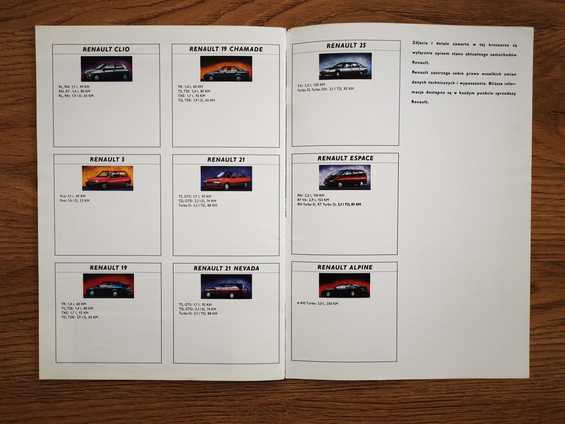 Prospekt katalog Renault 1992 r.