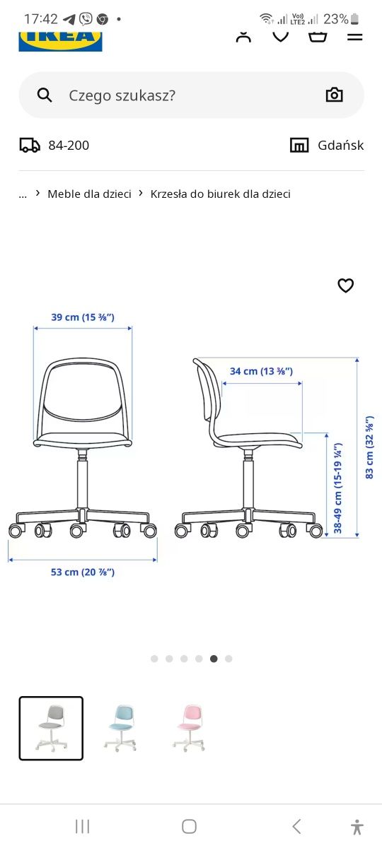 Krzesło obrotowe dla dziecka  Ikea