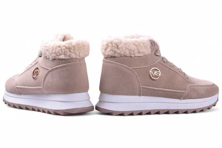 Buty Damskie Sneakersy MS Zimowe Ocieplane za kostkę beżowe r.36