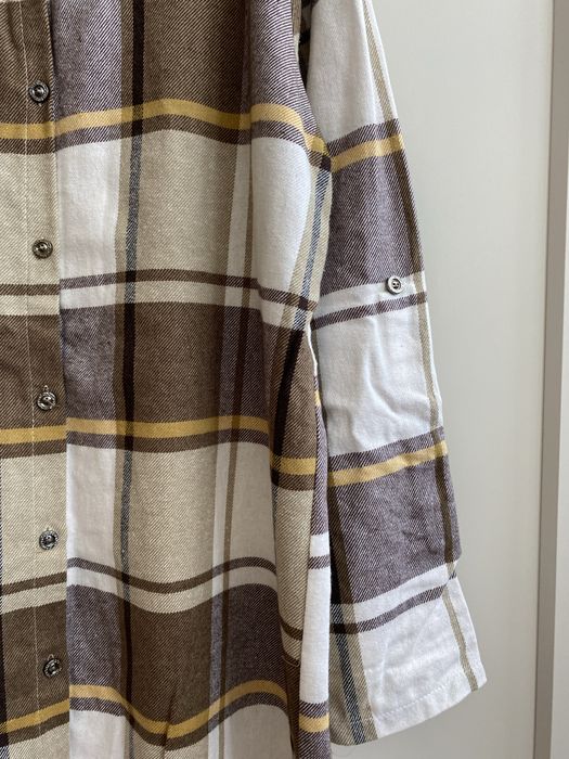 Sukienka koszulowa M oversize w kratkę brazowa