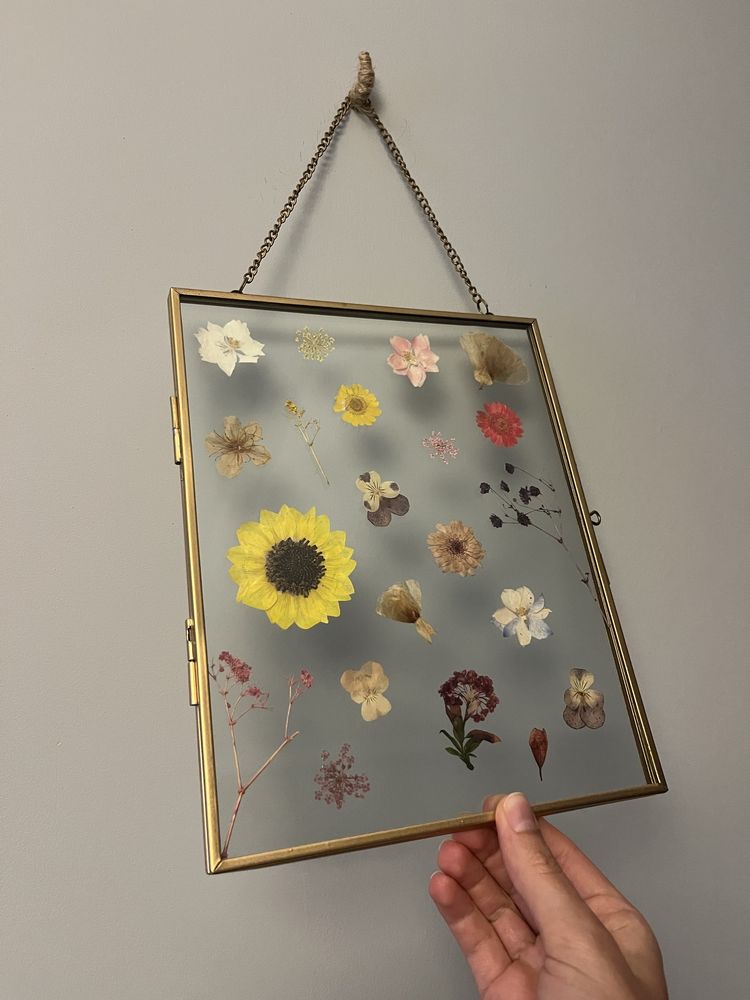 Boraniczny obraz w szkle - Ramka szklana suszone kwiaty DIY