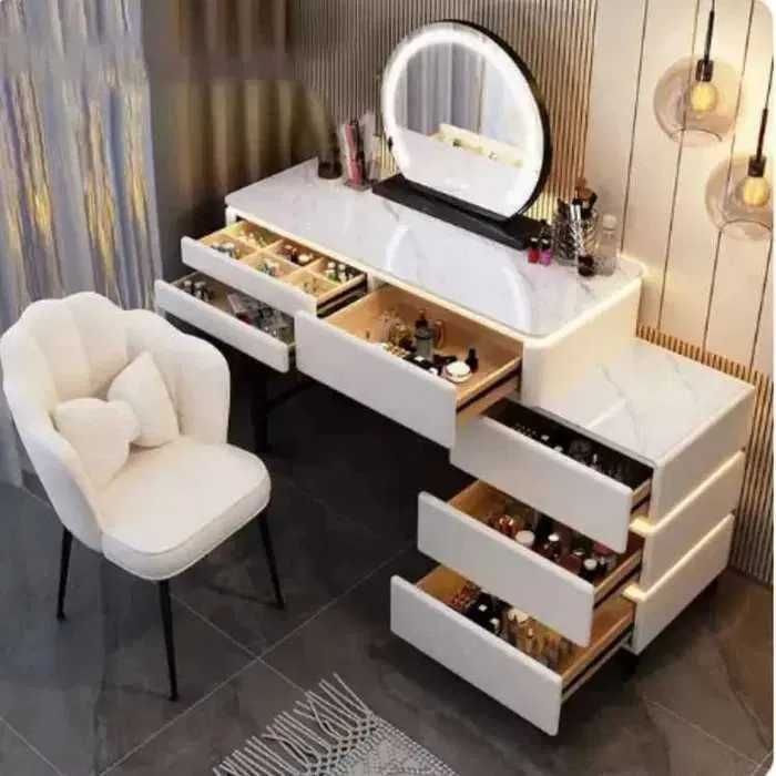 Toaletka Kosmetyczna LED Marmurek Komplet Mebli Blat 80 cm
