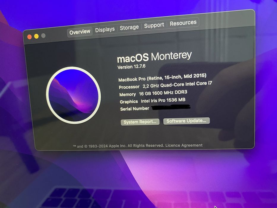 Macbook pro 15, 2015 A1398, 250gb