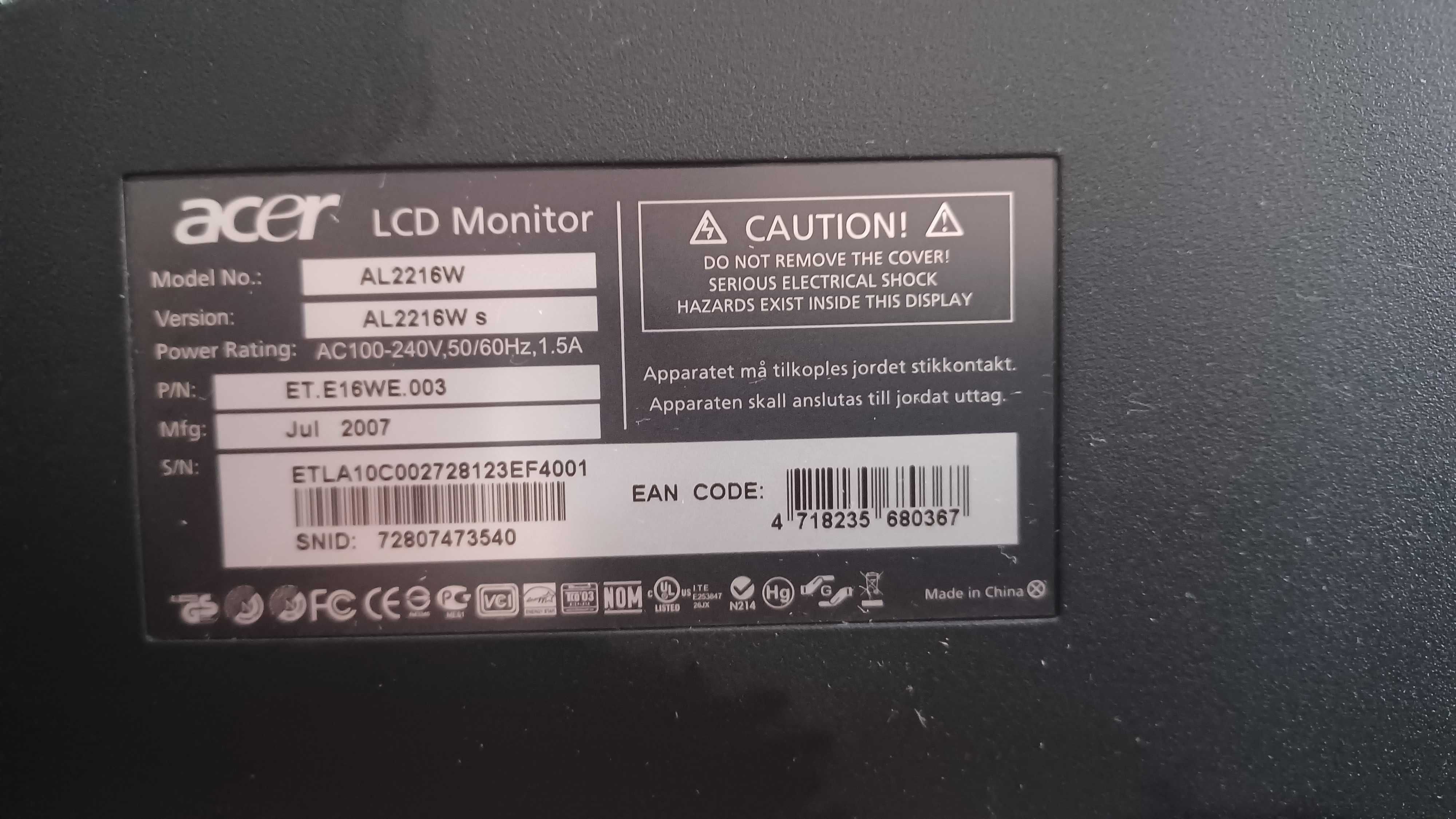 monitor acer lcd 22
