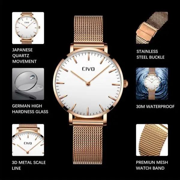 РАСПРОДАЖА! Стильные женские часы CIVO 8011C Mesh Band White,классика!