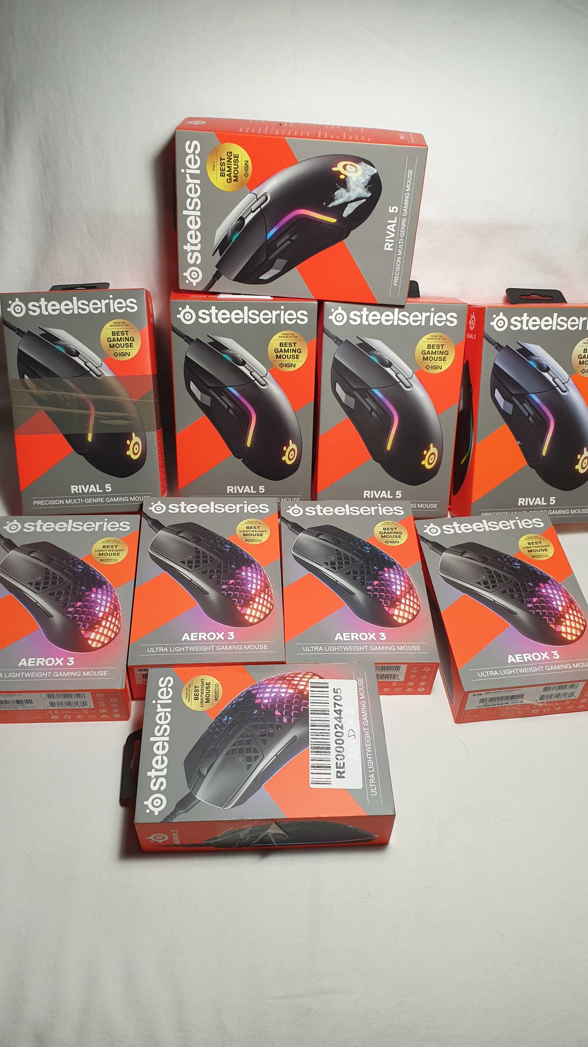 Myszki przewodowe Steelseries Rival 5, Aerox 3.