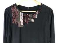 Czarna jedwabna bluzka damska z cekinami Monsoon XS 34 6 zdobienia