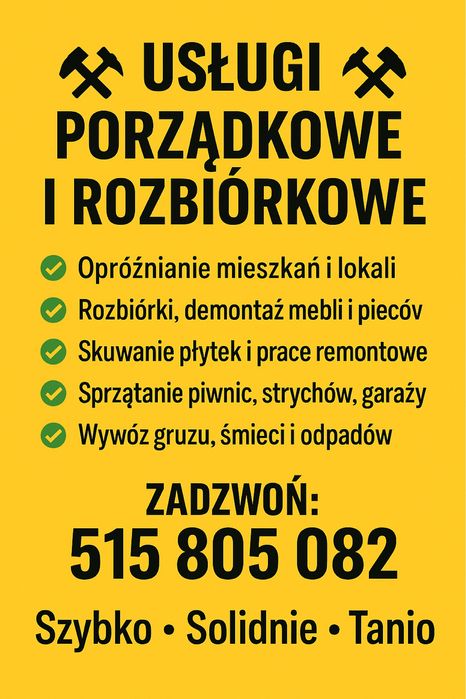 Kompleksowe opróżnianie mieszkań,piwnic,rozbiórki i wywóz