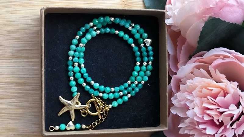 Piękny naszyjnik z rozgwiazdą Amazonit nowy Unikat