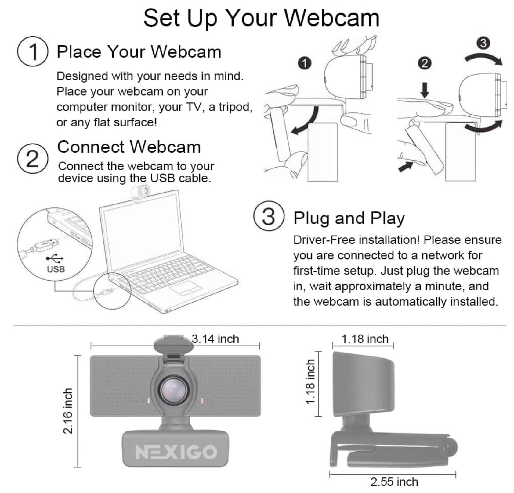 NexiGo N60 1080P Webcam HD Microphone  Privacy Cover, 110° Field View