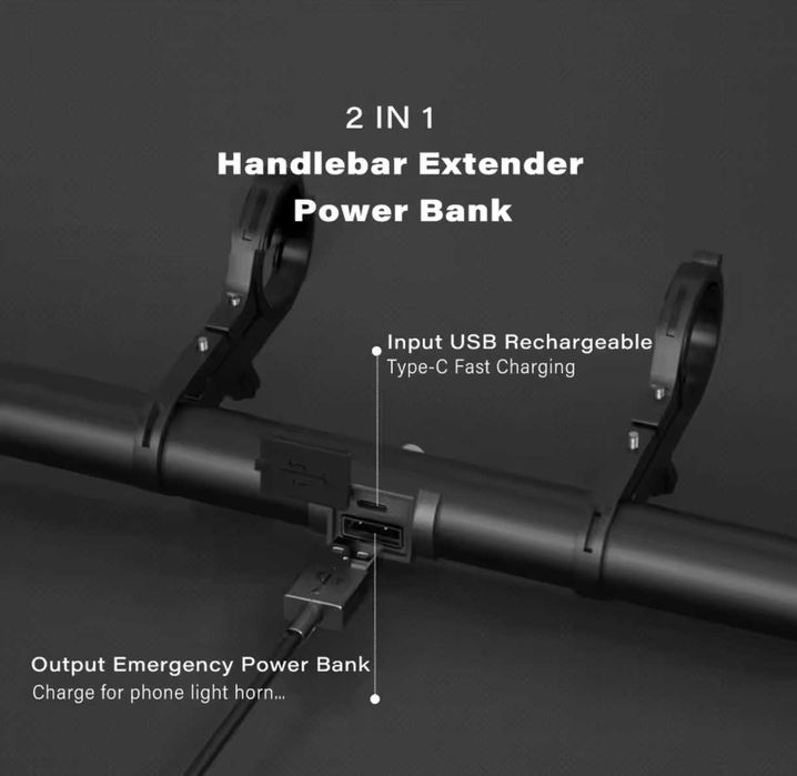 Wspornik kierownicy W20PB+funkcja power banka 20cm,1szt,czarny,rower