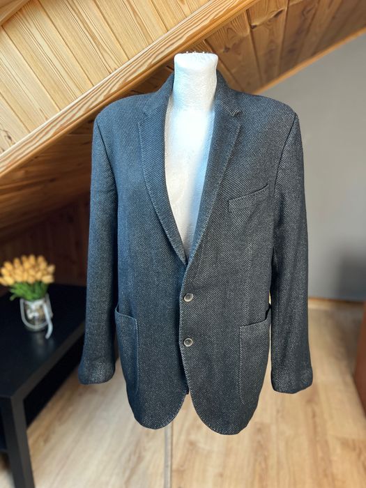 marynarka tweed digel L 58 dobry skład żywa wełna virgin woal bawełna