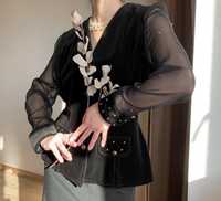 Вінтажна чорна блуза велюр